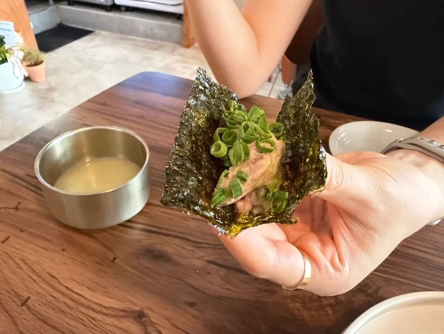 Gangdoenjang beef tartare served with gim