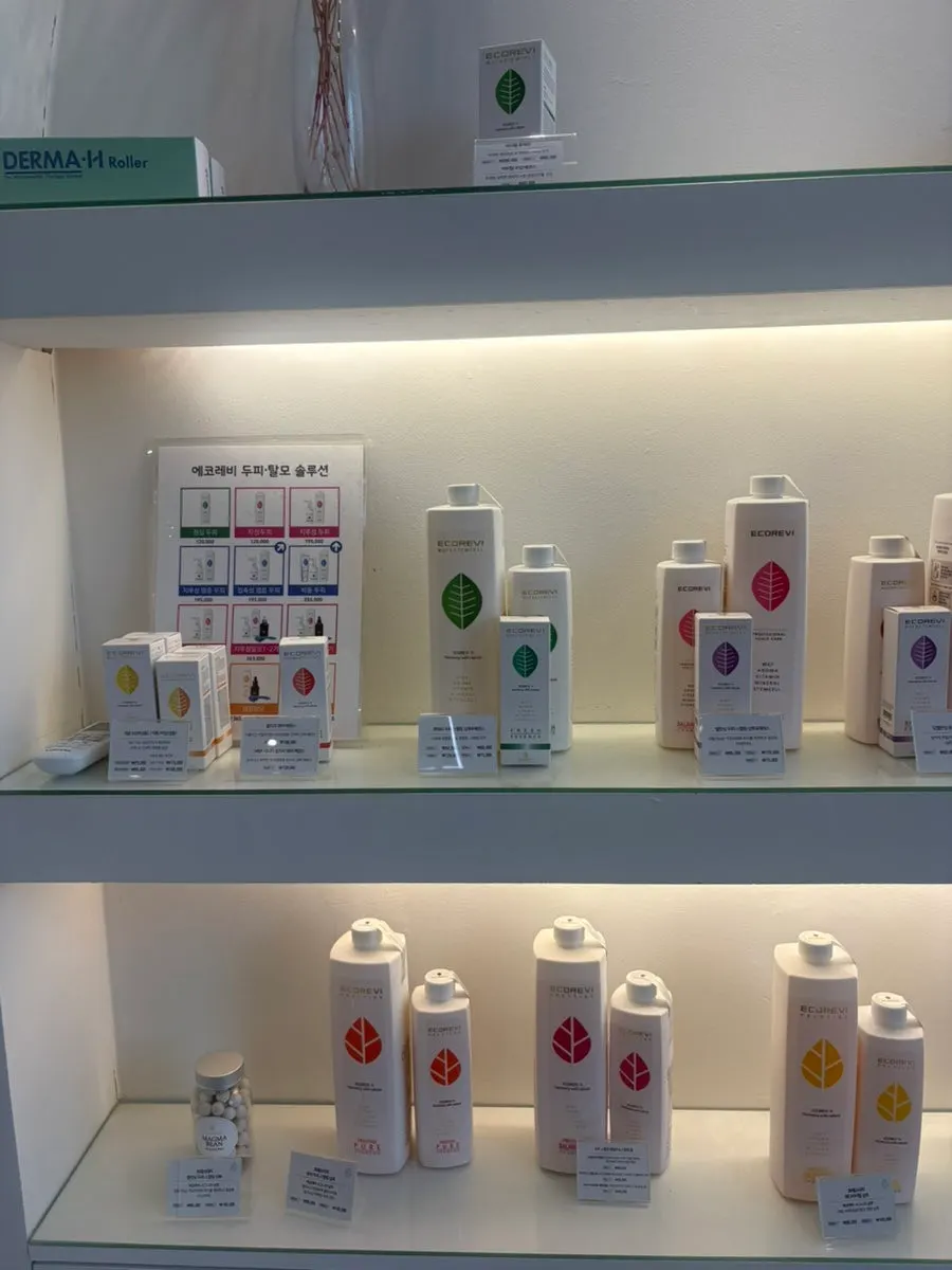 Salon interior with Eco Revi natural products on display