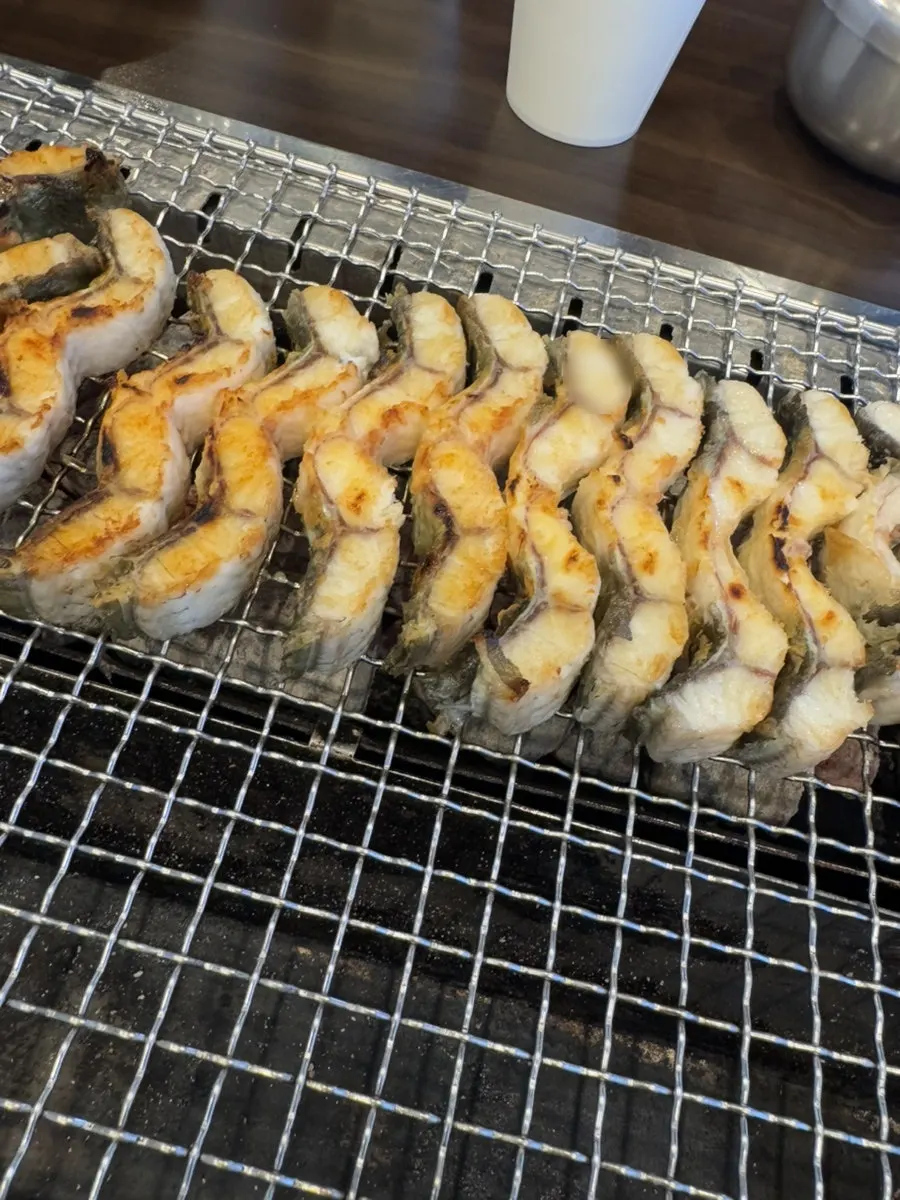 Close-up of firm, pre-grilled freshwater eel