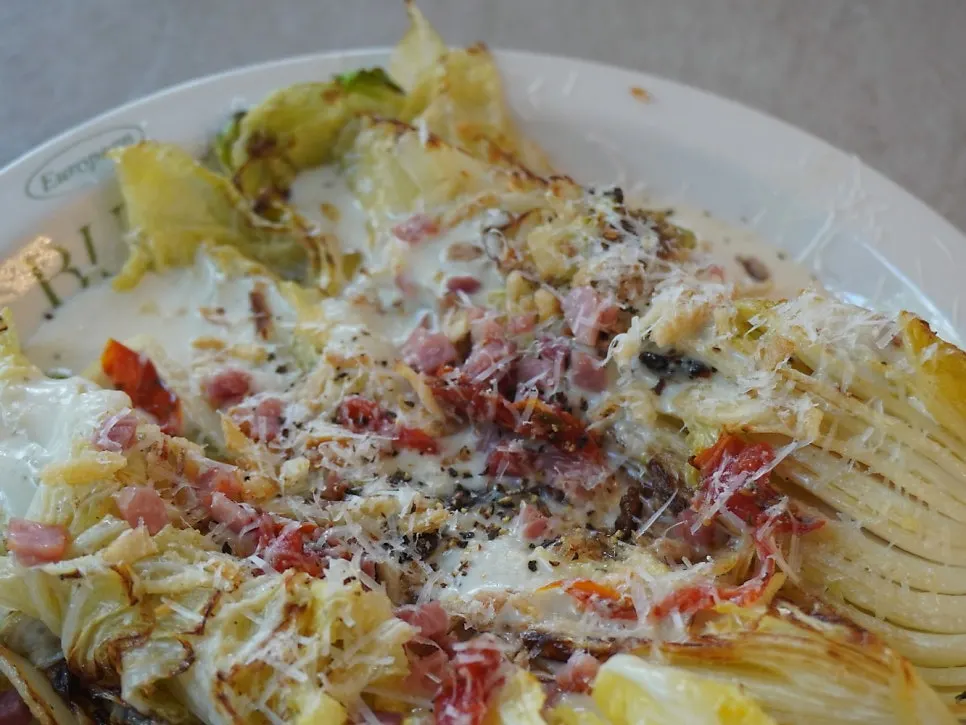 Grilled napa cabbage Caesar salad