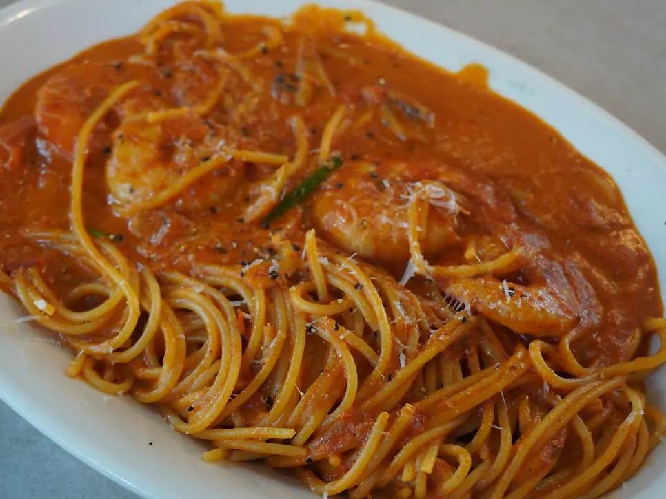 Noodles and shrimp from the anchovy oil pasta