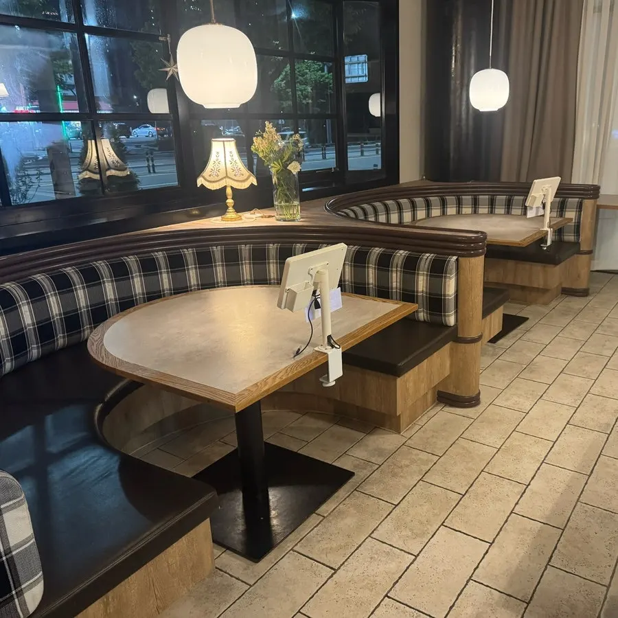 Dining hall with antique lighting and seating