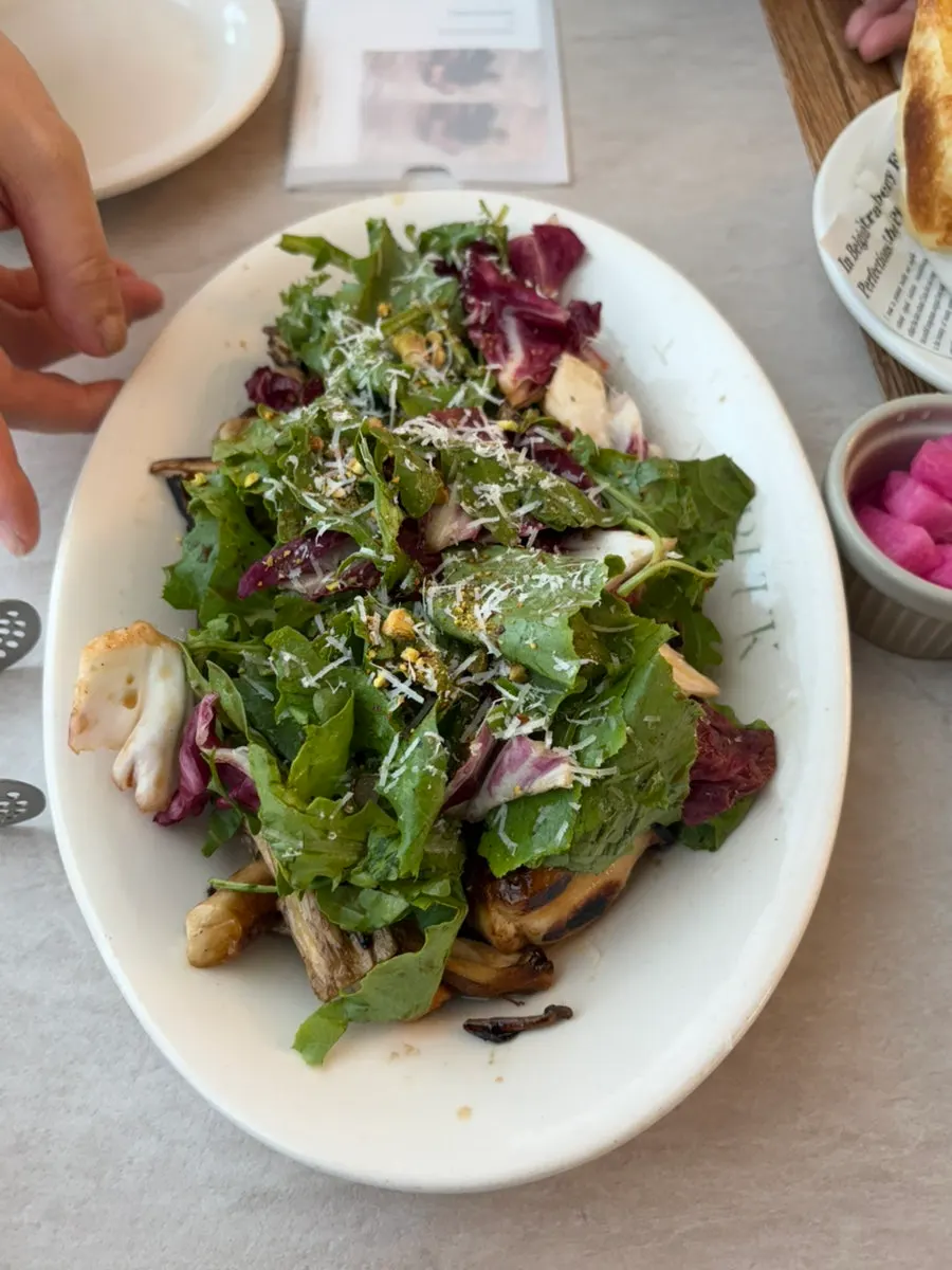 Mushroom grill salad with grilled mini king oyster and oyster mushrooms