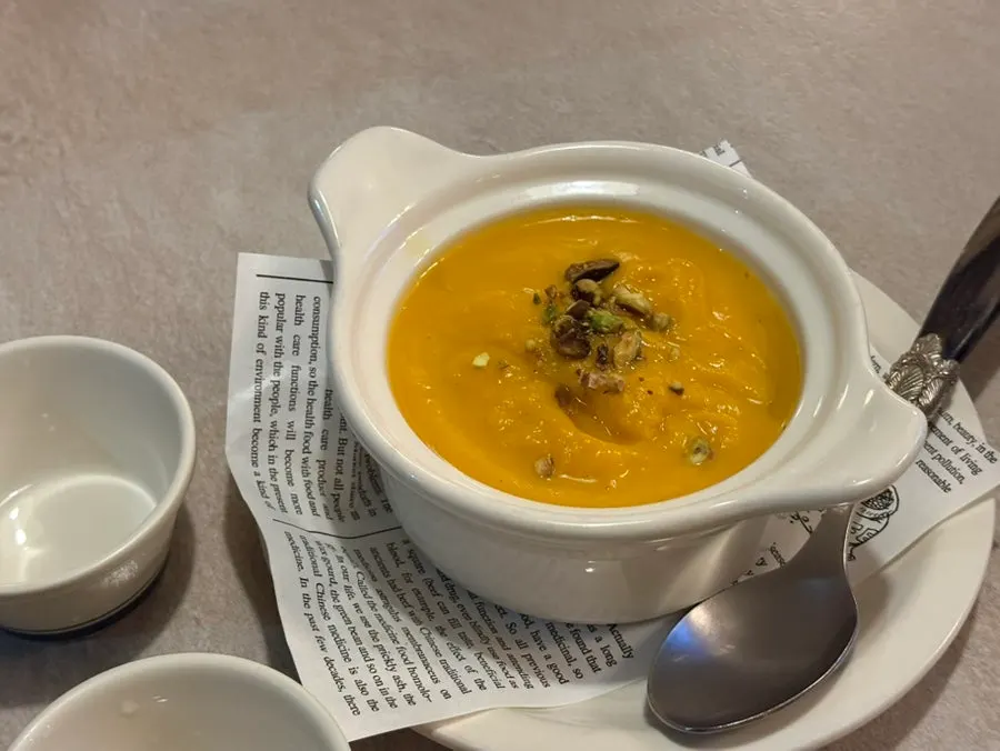 Sweet pumpkin soup and atmospheric cutlery