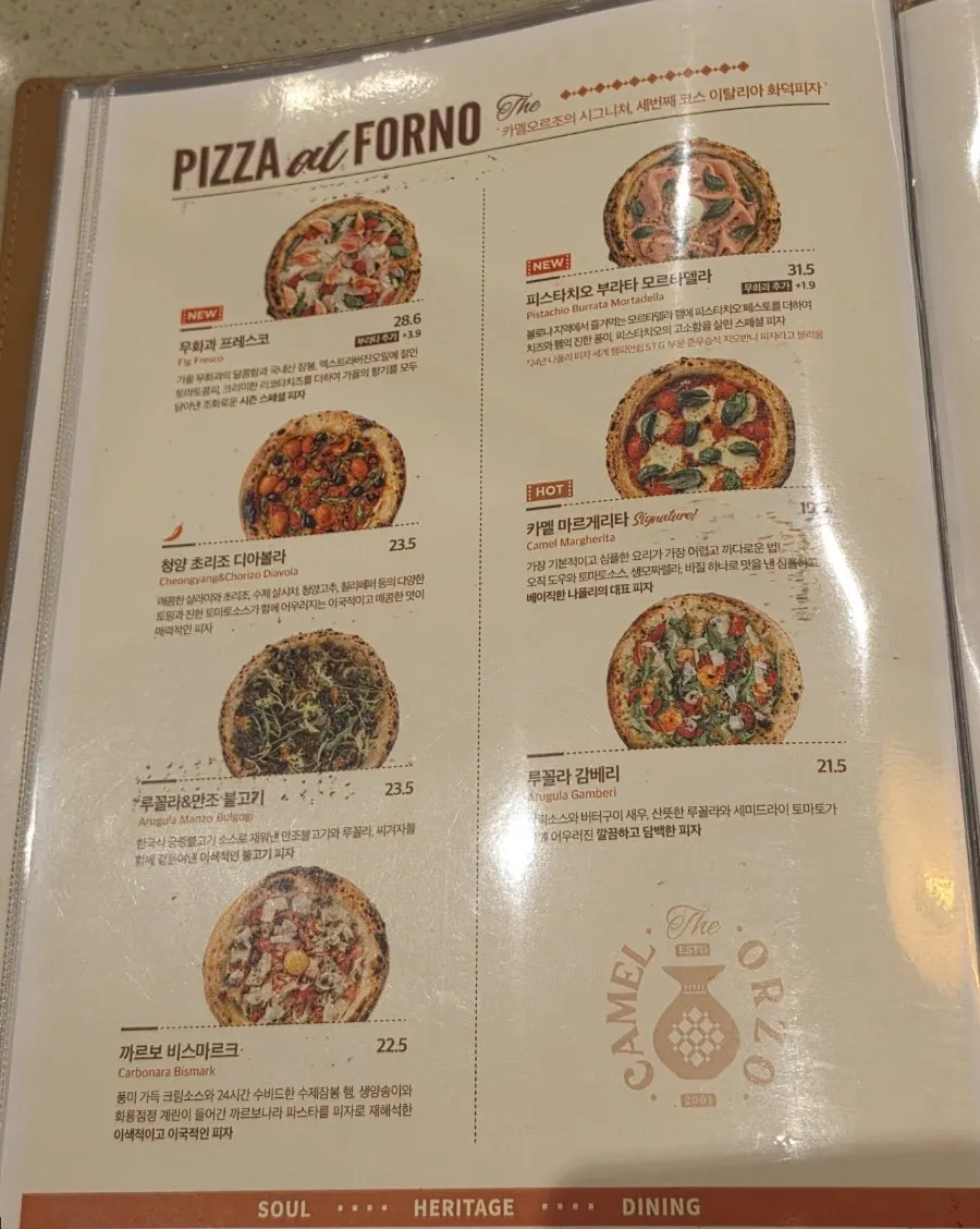 Photo page of Camel Orzo's menu board