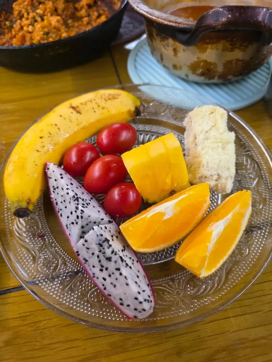 이모카세 후식 팥빙수와 새우깡 미니봉지