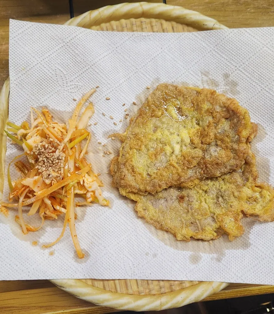 Plate of assorted beef pancake and kimchi pancake