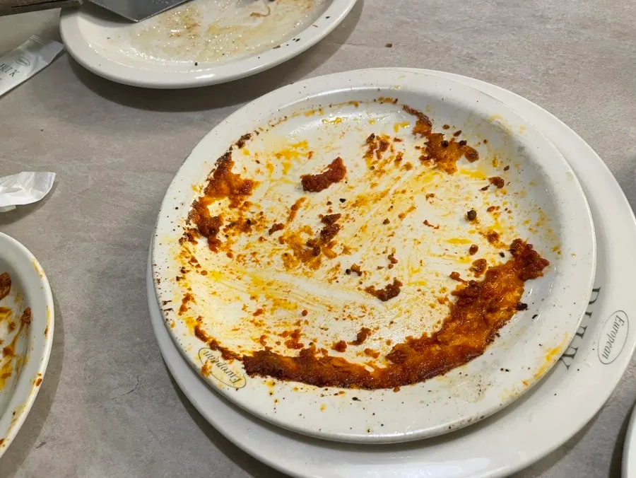 Empty plate on the table at the end of the meal