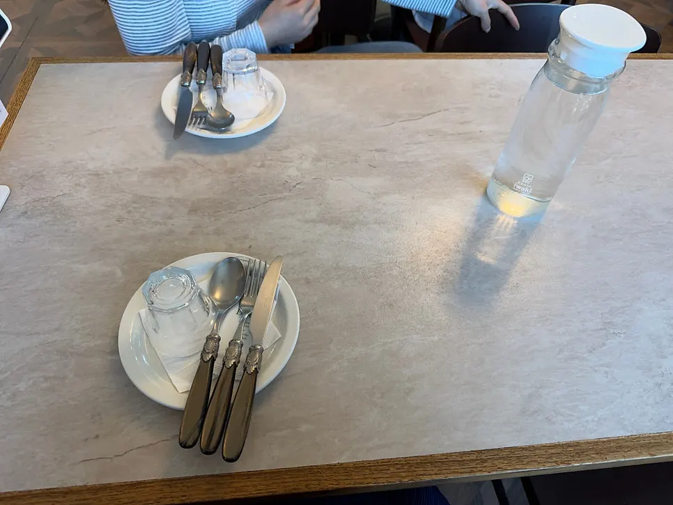 Table set with plates, knife, and fork