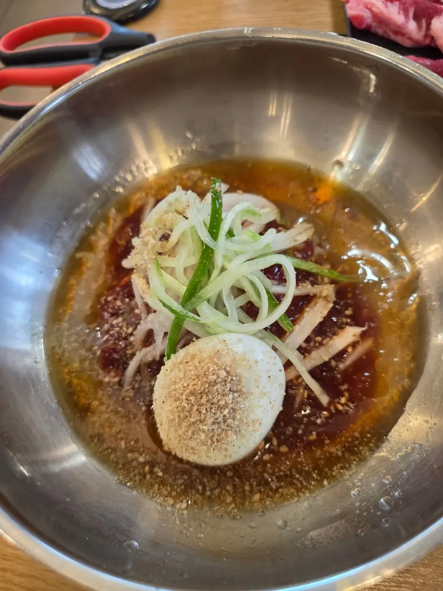 A bowl of dessert bibim naengmyeon