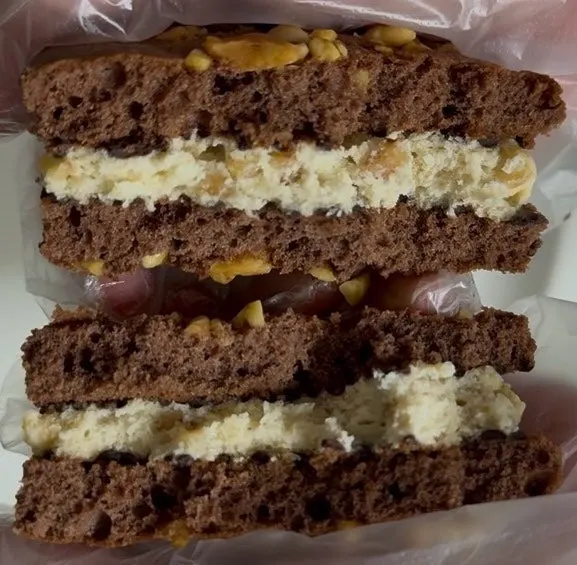 Red bean paste visible inside the red bean choco pie