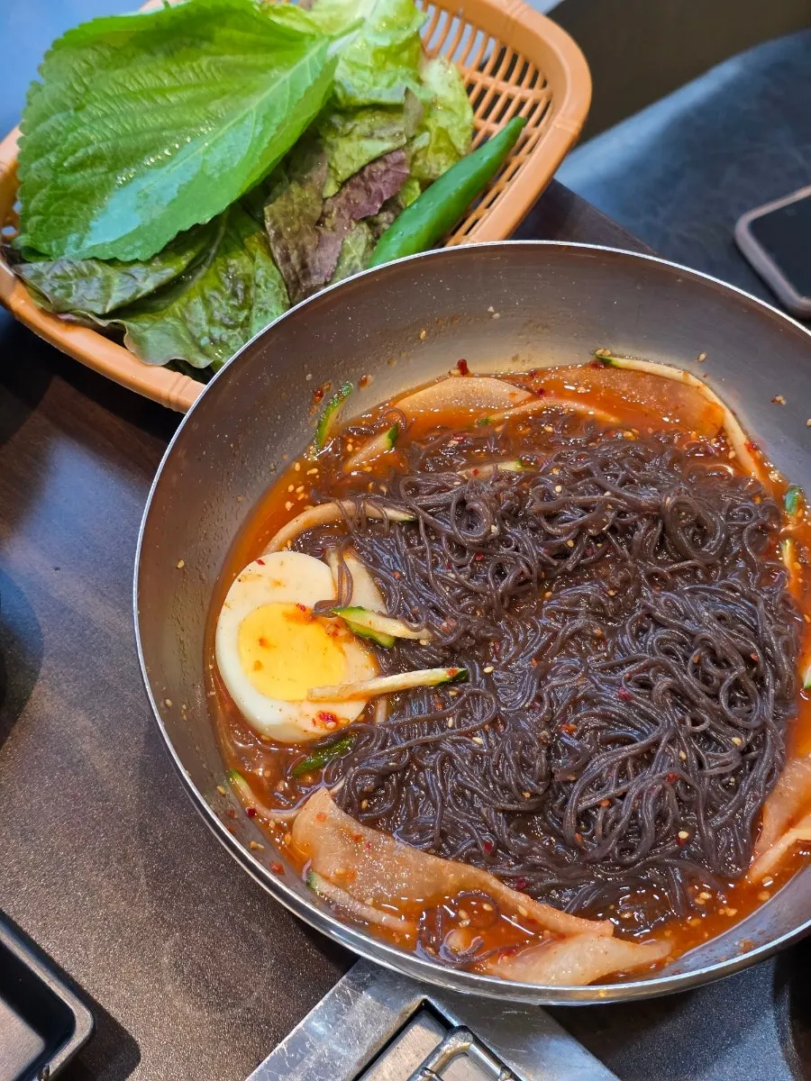 국물이 있는 비빔냉면 한 그릇