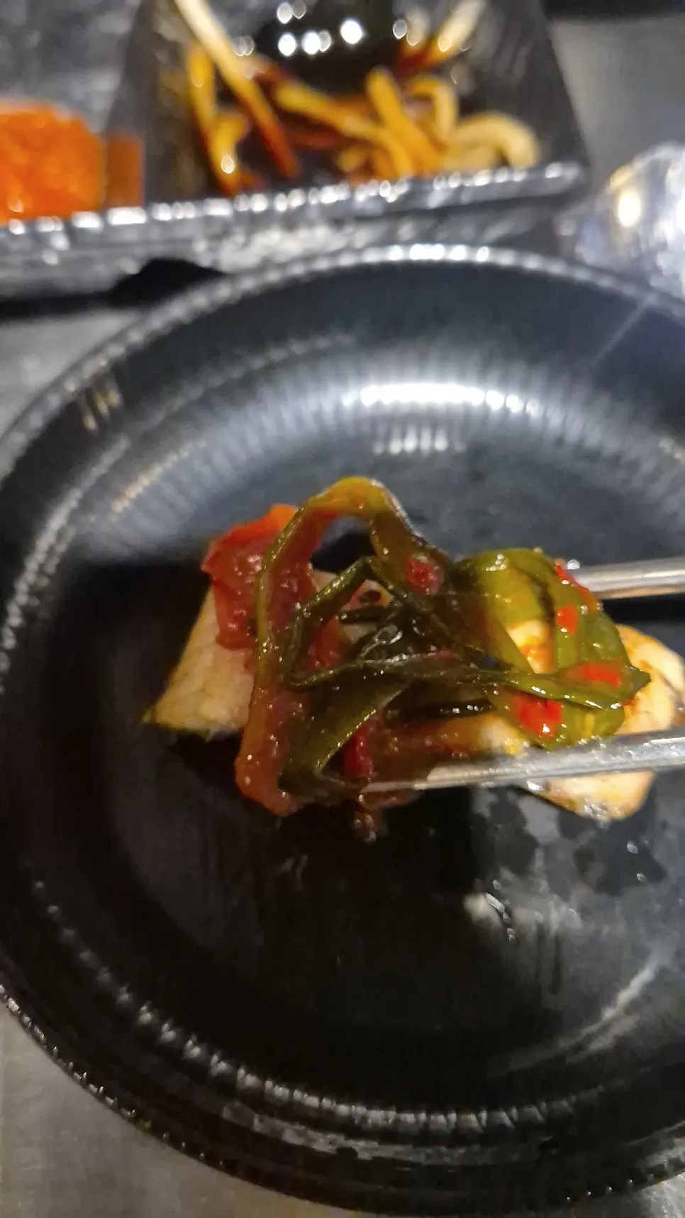 Eel wrap on a perilla leaf