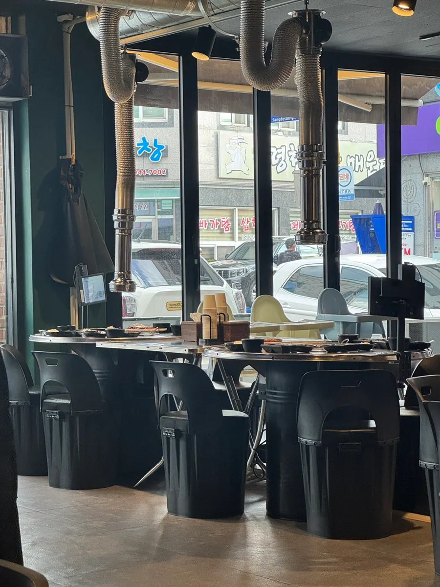 Restaurant interior with round tables