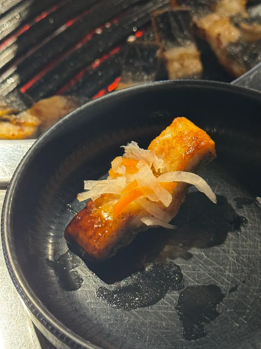 Grilled eel with teriyaki sauce and baek-kimchi