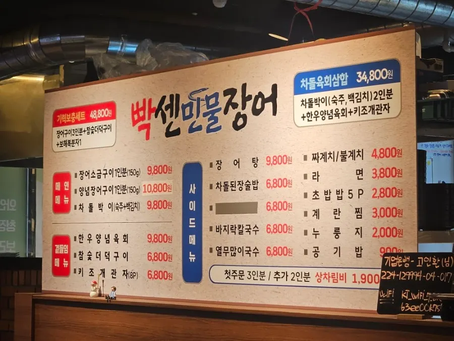 Menu board listing the price of salt-grilled eel