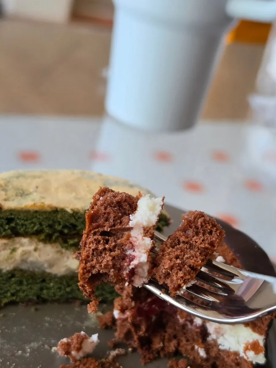 A bite-sized cross-section of the Nonsan strawberry choco pie