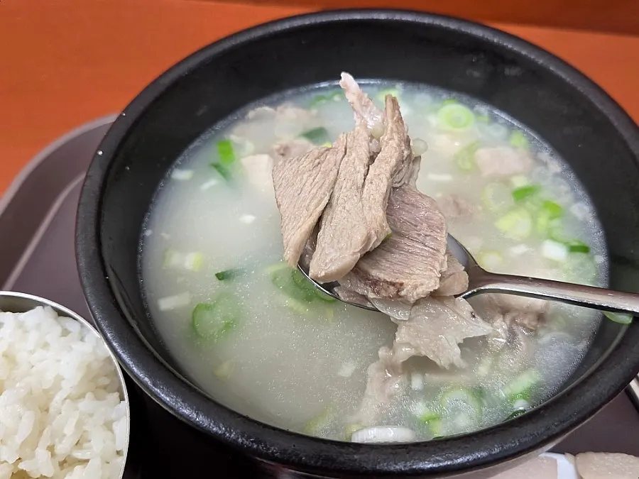 부추와 청양고추를 섞은 국밥 한 숟갈