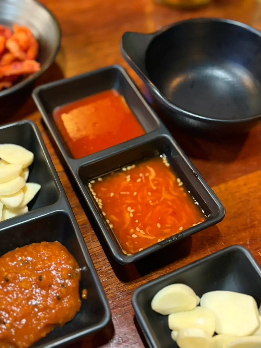 Plate of ssam radish and ssamjang dipping sauce