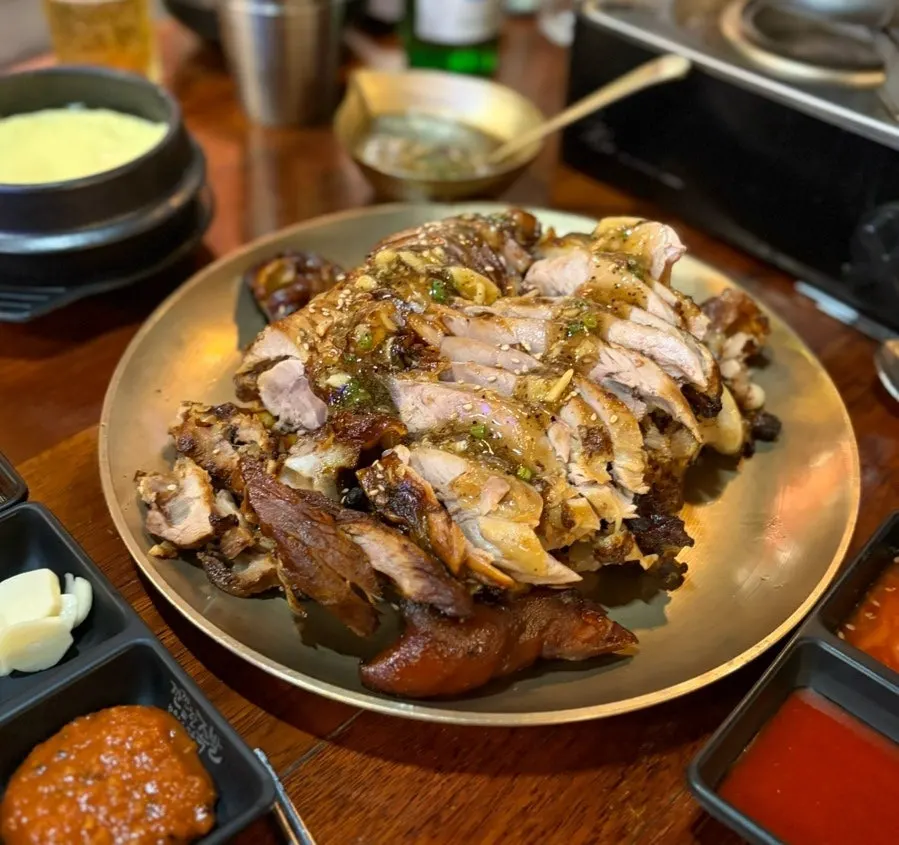 Generous serving of the special Goheung raw garlic sauce