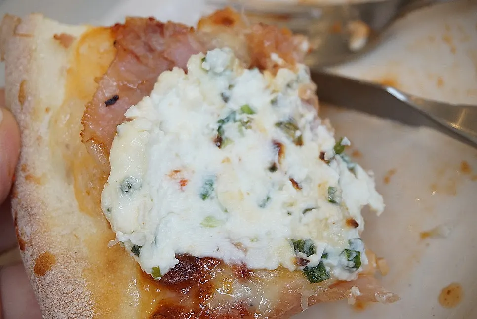 Close-up of the generous green onion spread