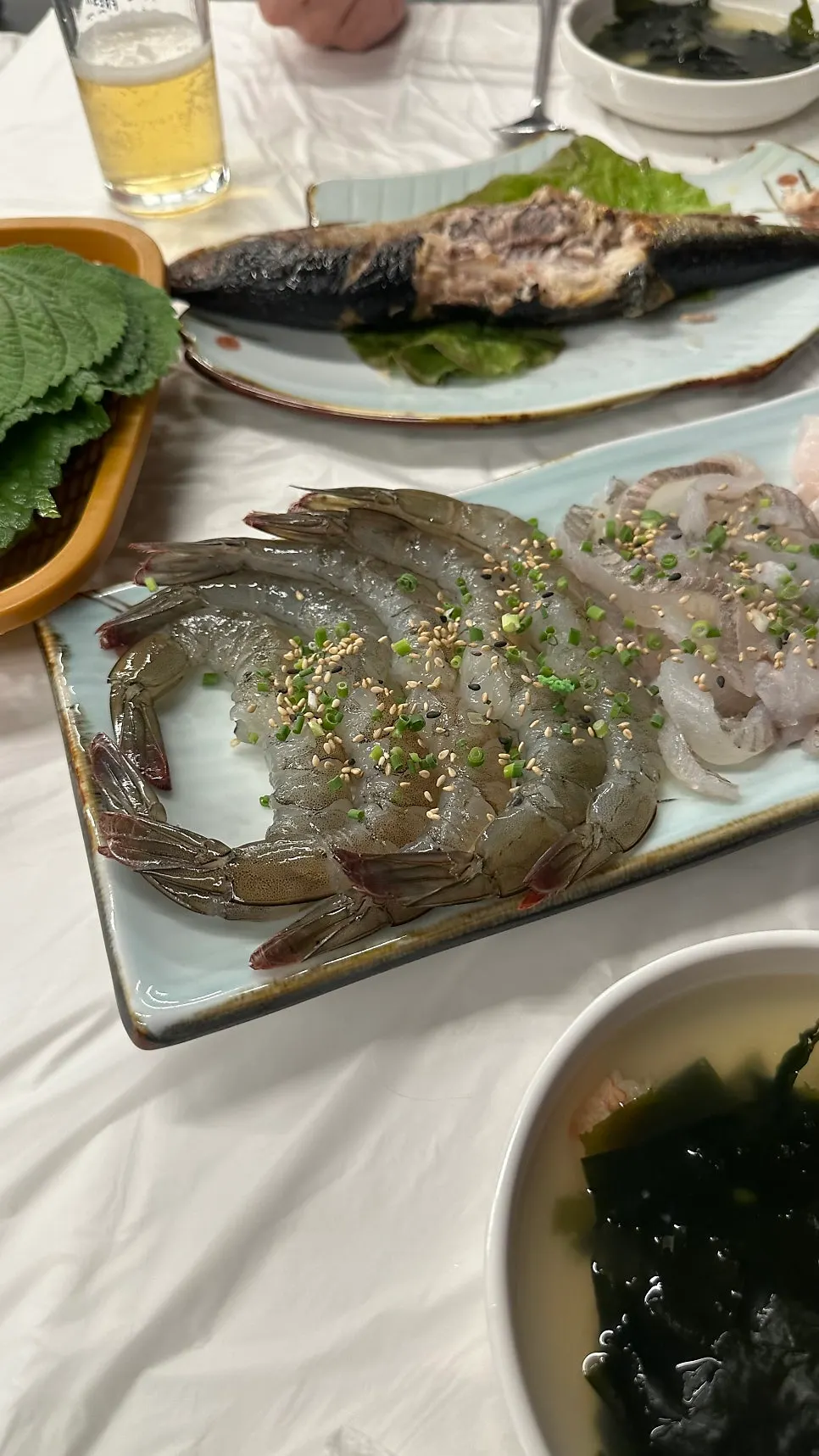 Prepared raw shrimp sashimi