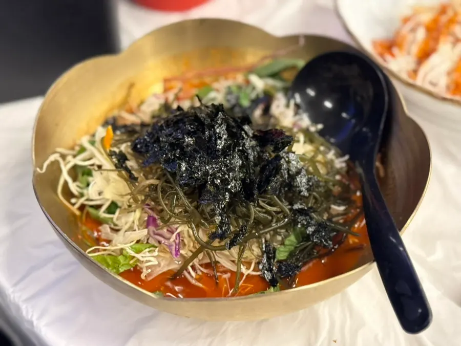 Seaweed soup and grilled herring served as banchan