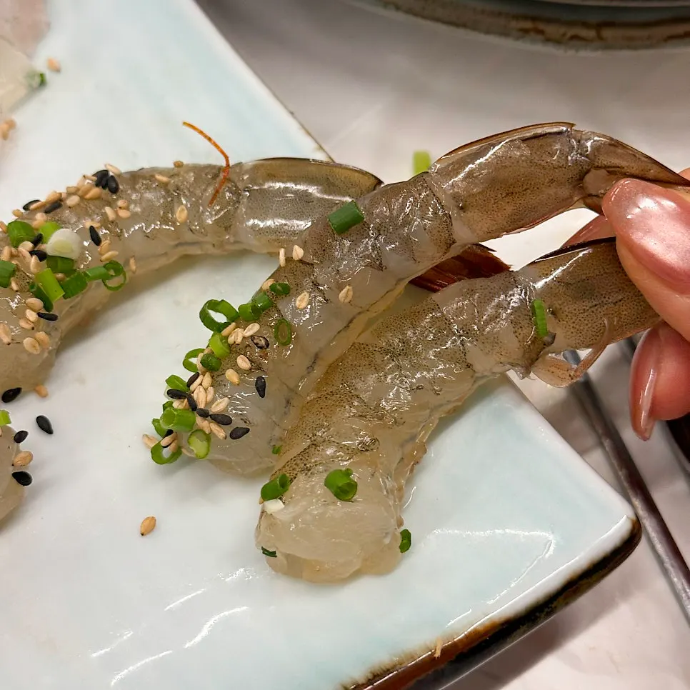 Fresh live fish sashimi and raw shrimp set