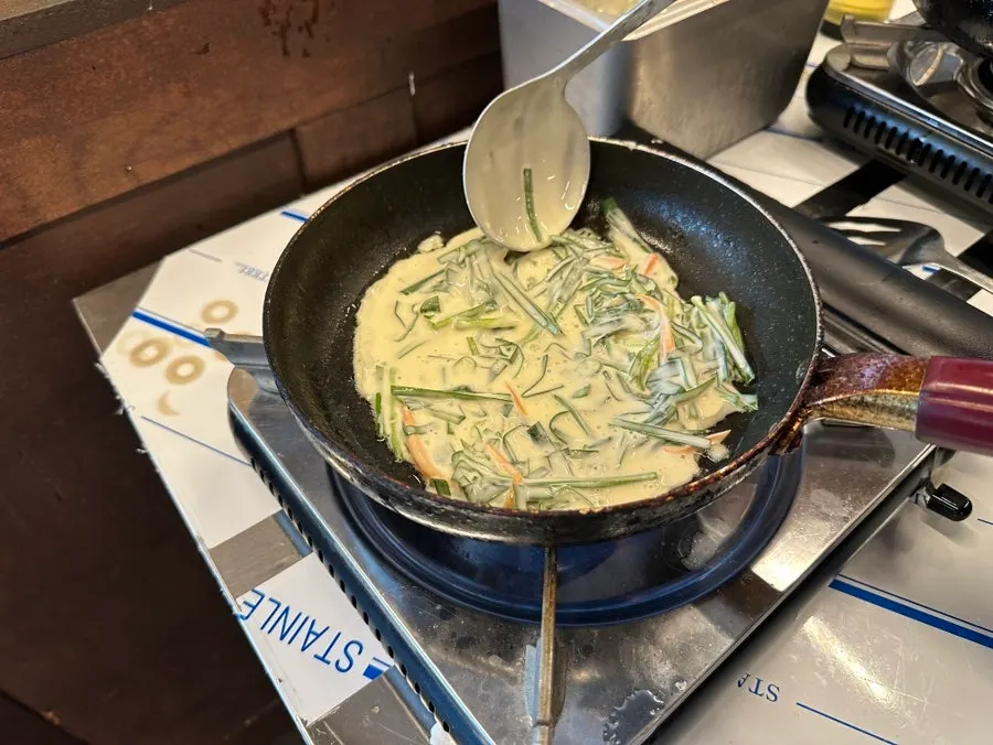 Chive pancake batter at the self-serve corner