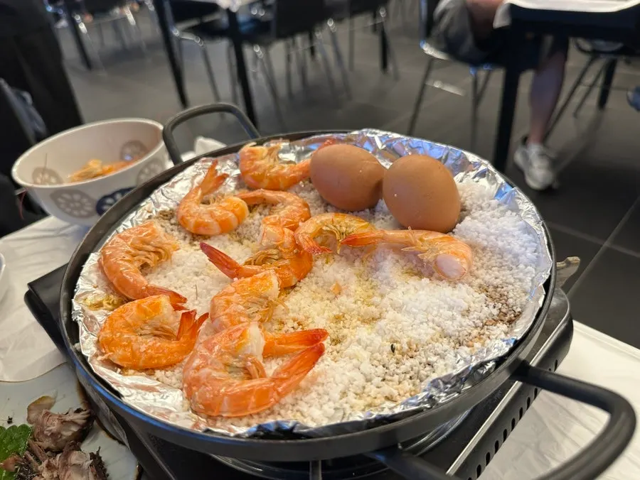 Close-up of two pieces of shrimp sushi