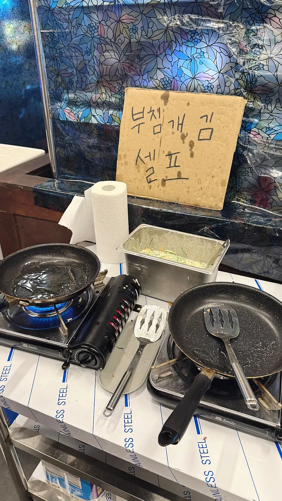 Self-service pancake grilling station in the restaurant