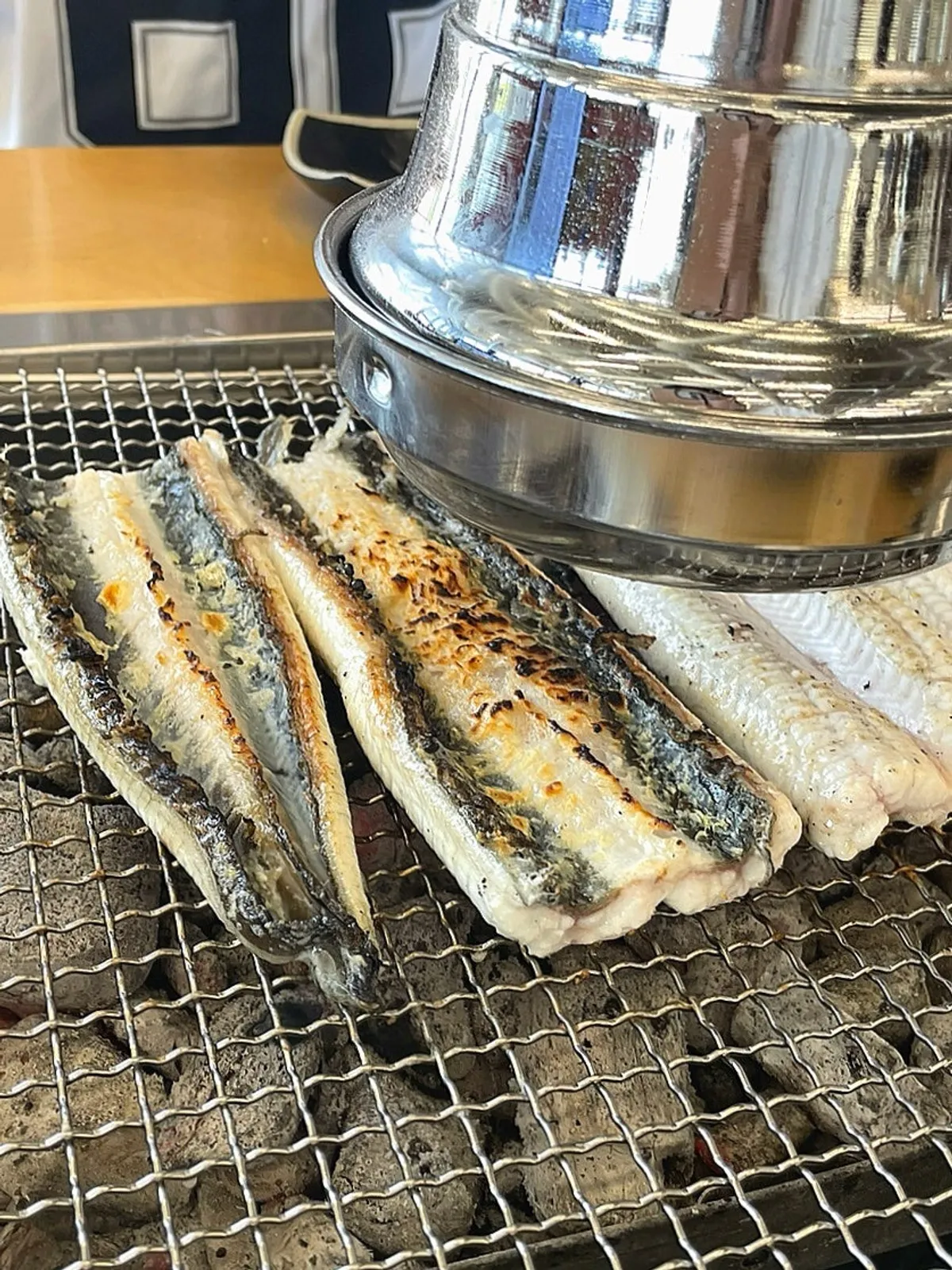 Eel placed on the charcoal grill