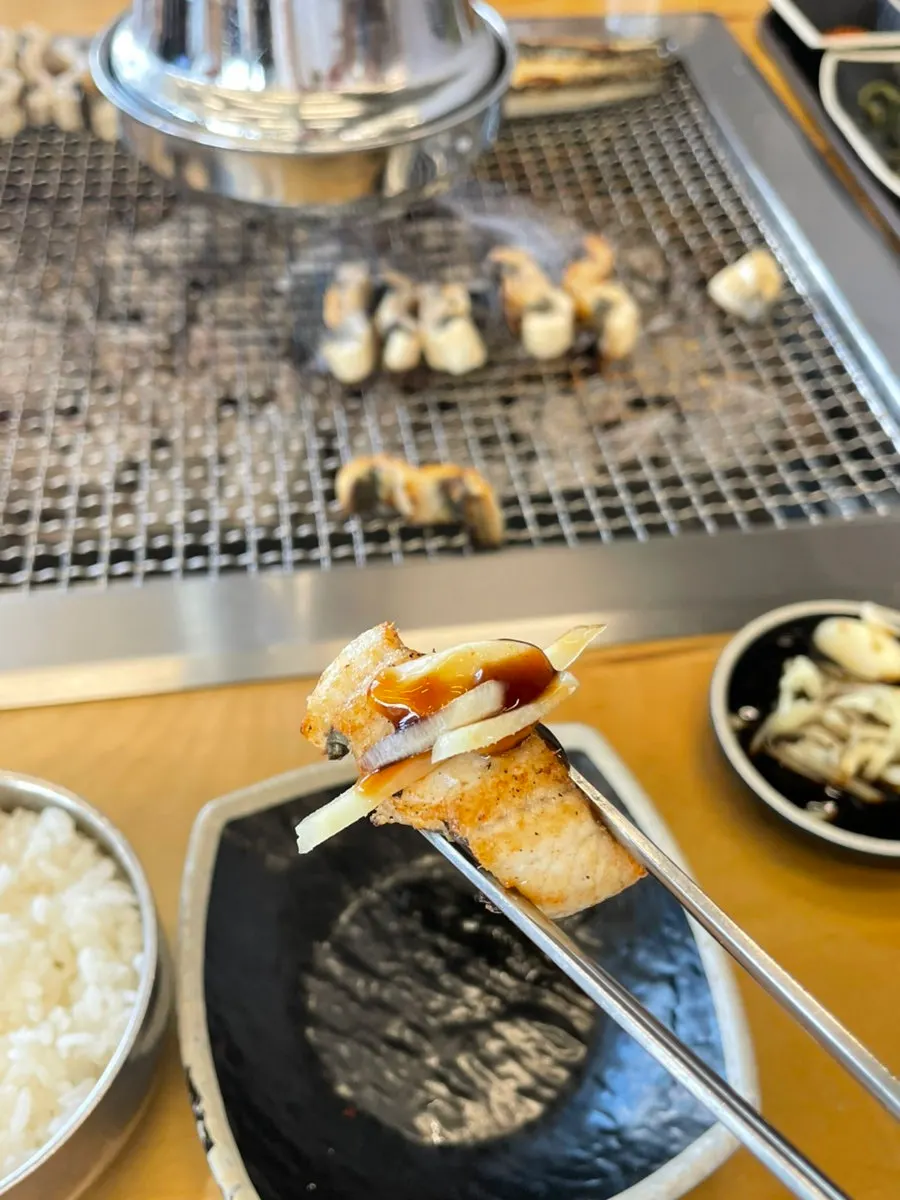 Close-up of fully grilled eel