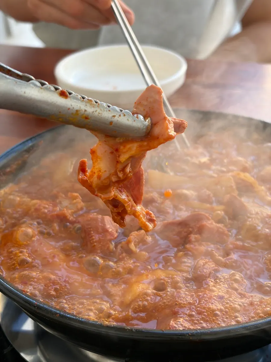 완성된 곱창전골 클로즈업