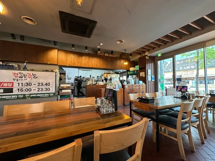 Dining hall with widely spaced tables