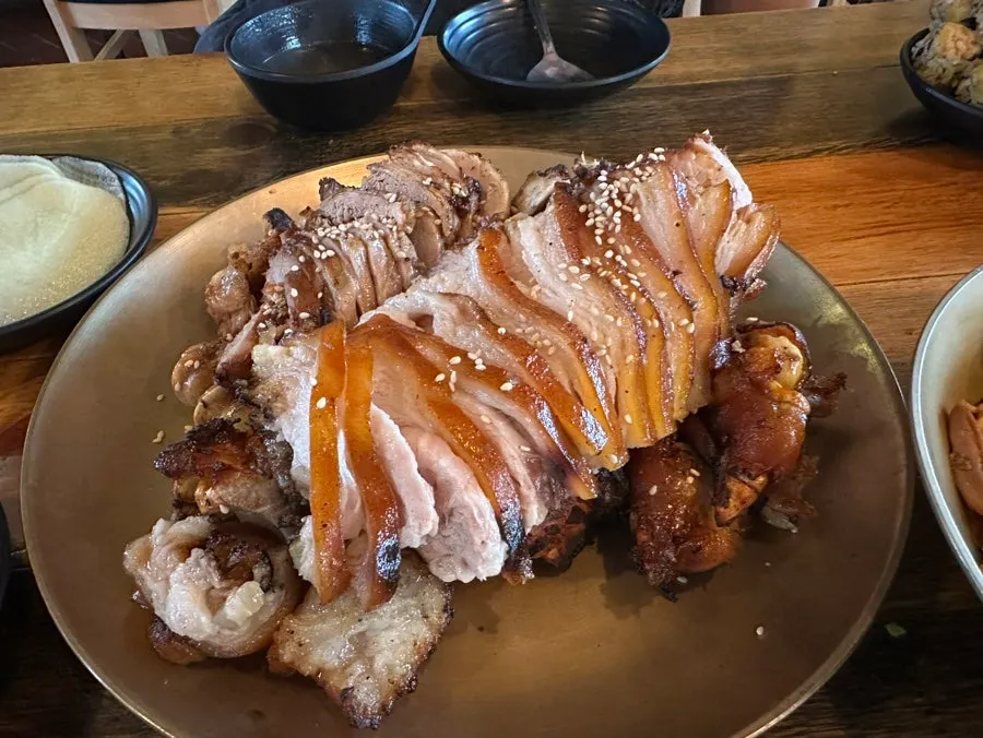 Jokbal wrapped in a makguksu noodle