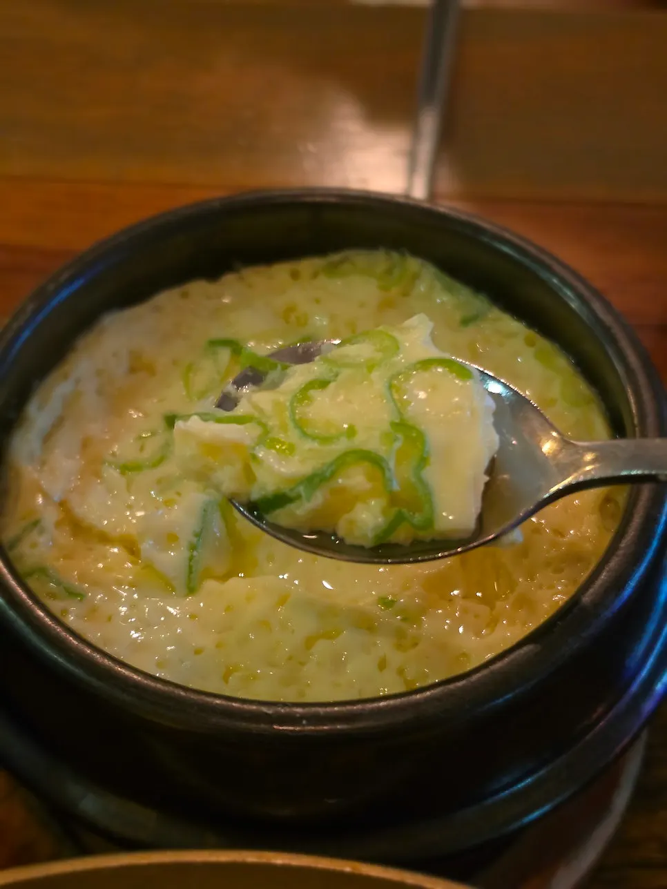 Close-up of the hot eomuk tang broth