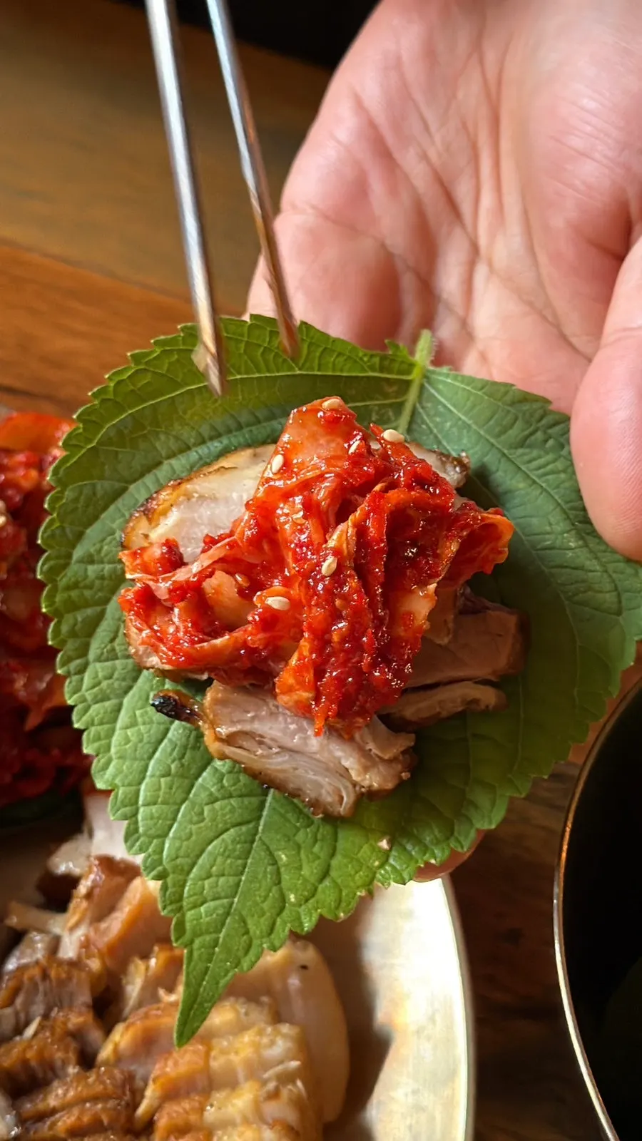 Close-up of the sauce-coated spicy jokbal