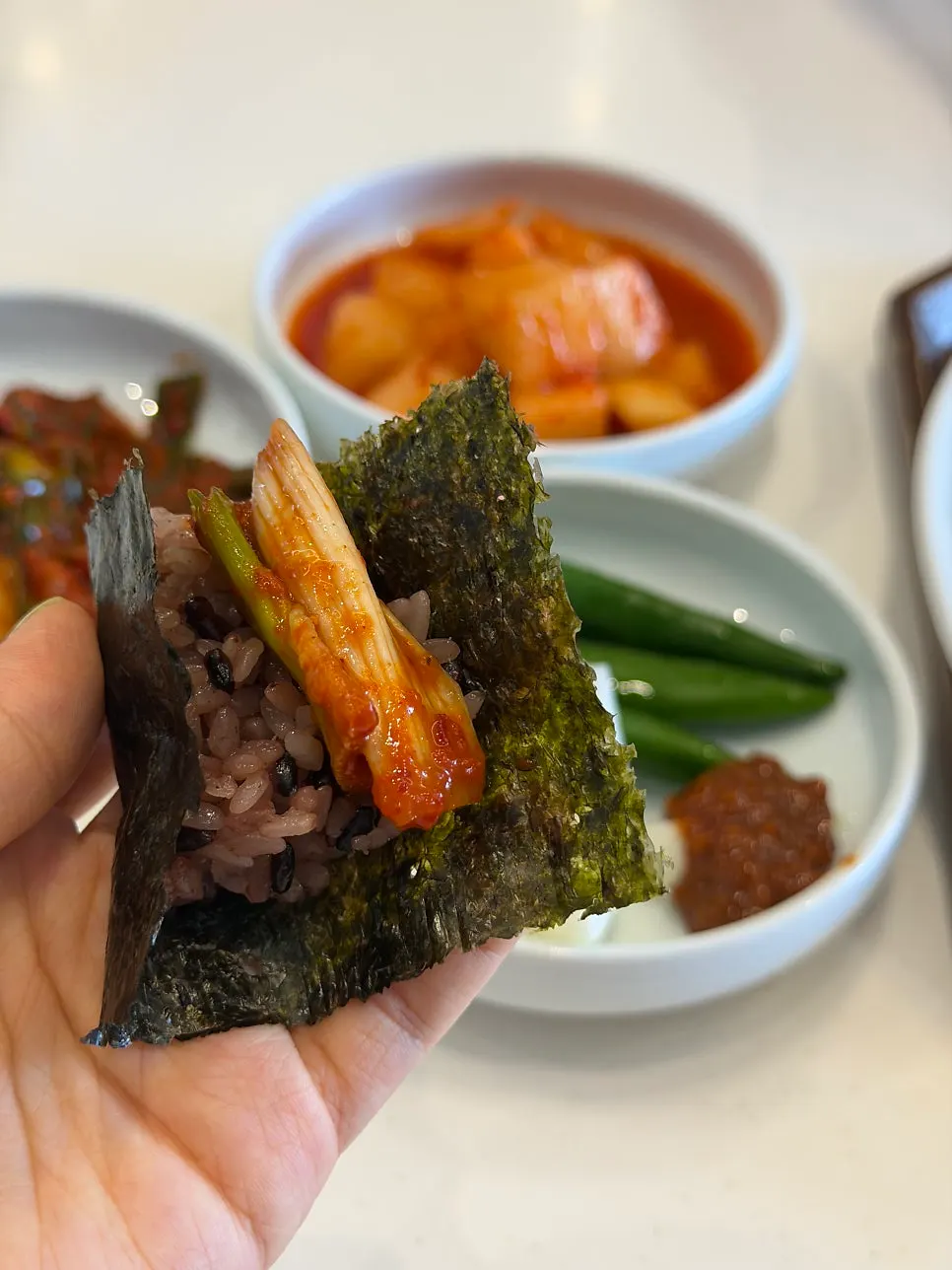 Spicy kimchi and roasted seaweed accompaniment