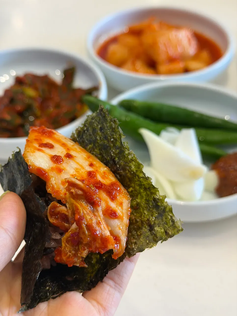Spicy kimchi and roasted seaweed accompaniment