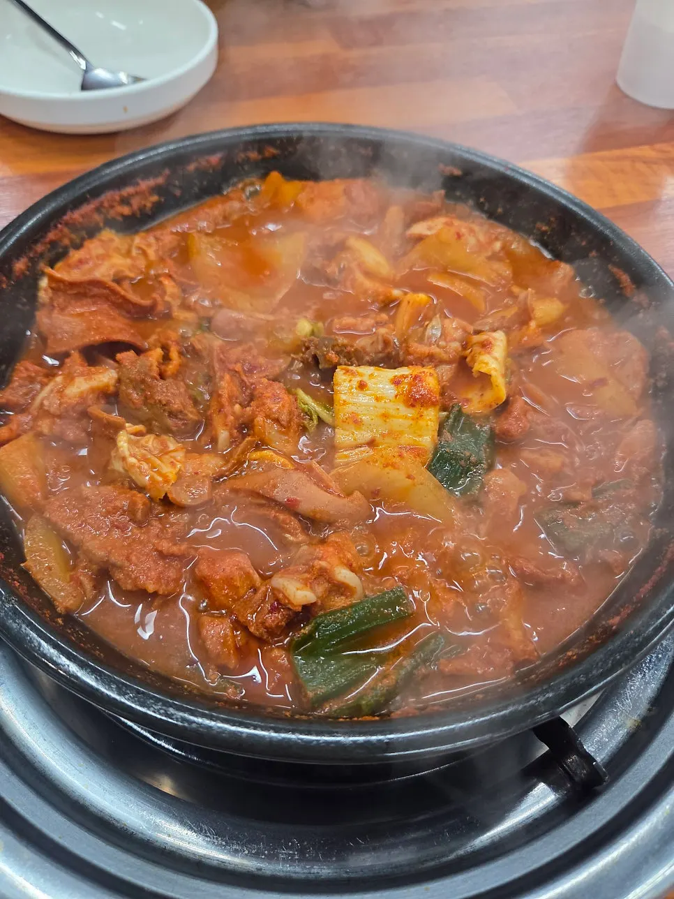 Gopchang hot pot ingredients cut after simmering