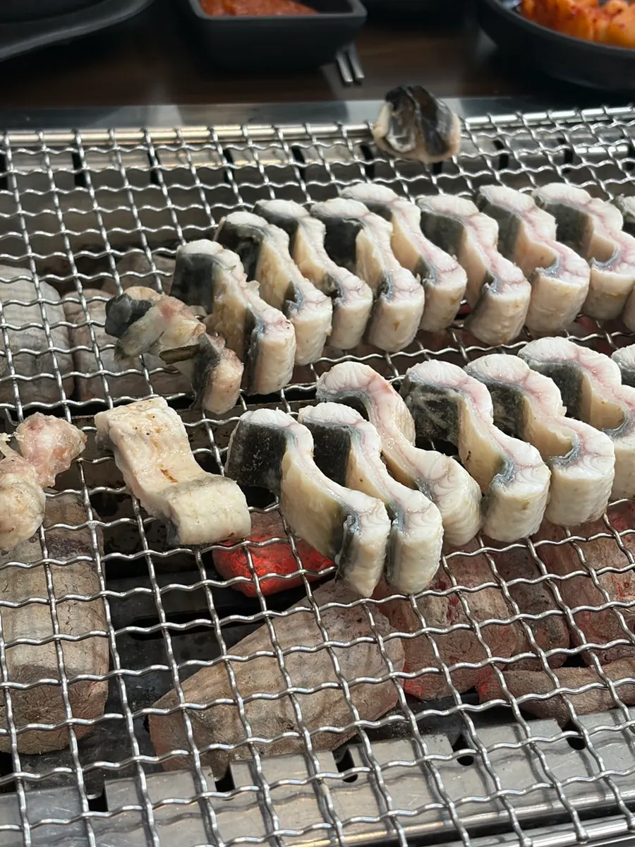 Close-up of golden-grilled eel