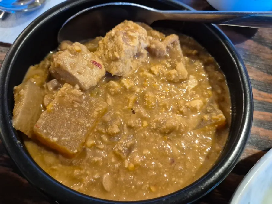 A bowl of savory cheonggukjang (fermented soybean stew)