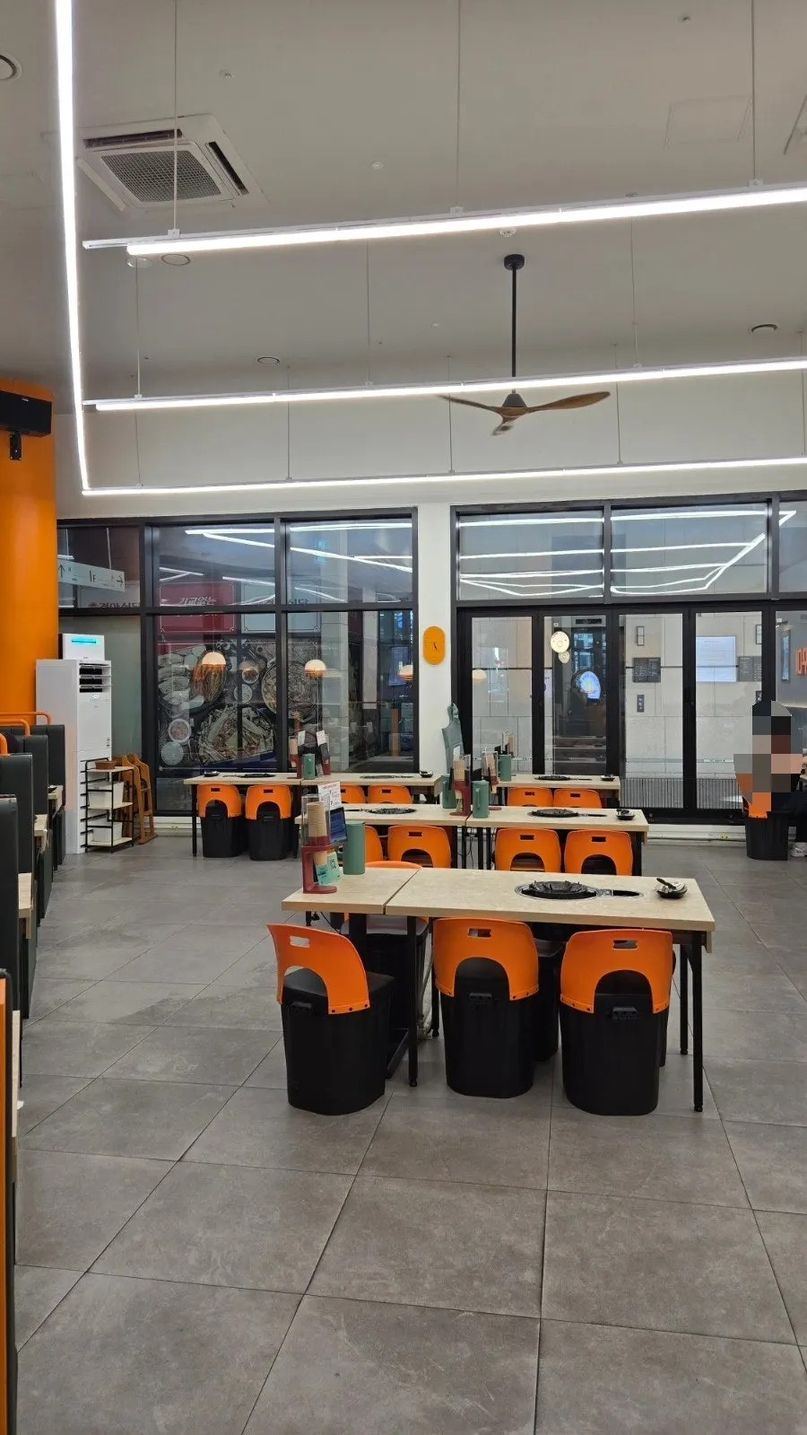 Restaurant interior with open seating right after break time