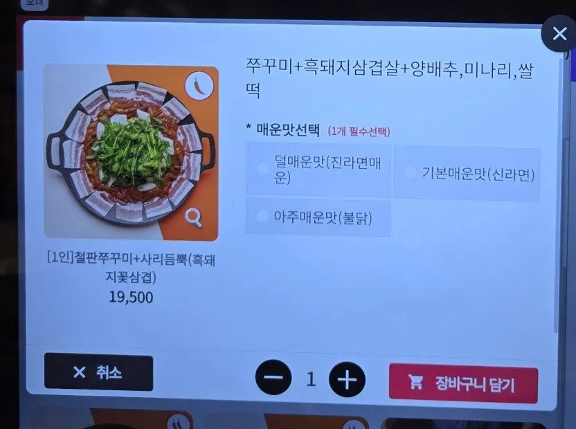 Ordering screen for choosing meat type and spice level