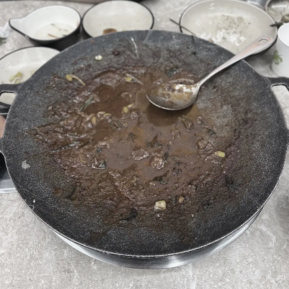 Empty dishes after finishing everything, side dishes included