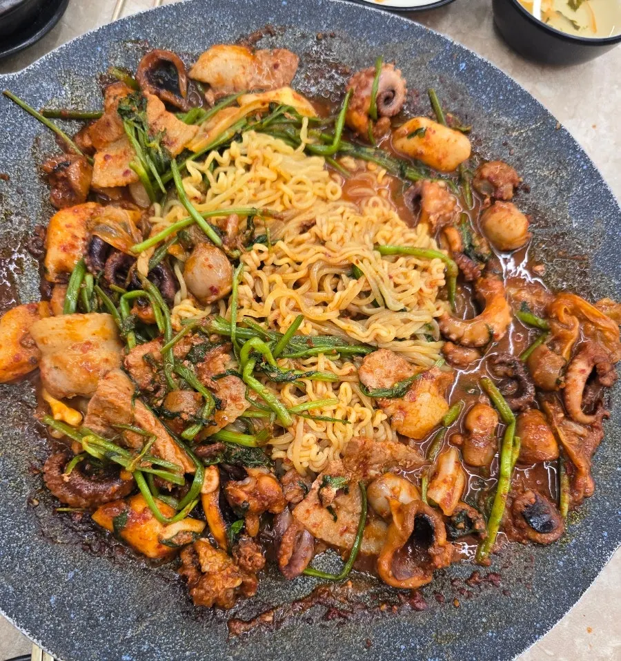 Noodles added to the leftover sauce