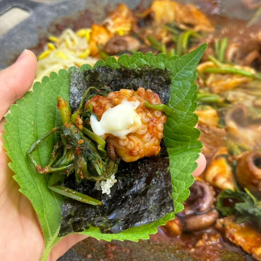 Plump jjukkumi and pork belly infused with sauce
