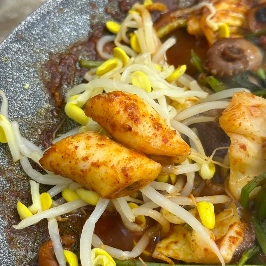 Jjukkumi wrap with white garlic sauce
