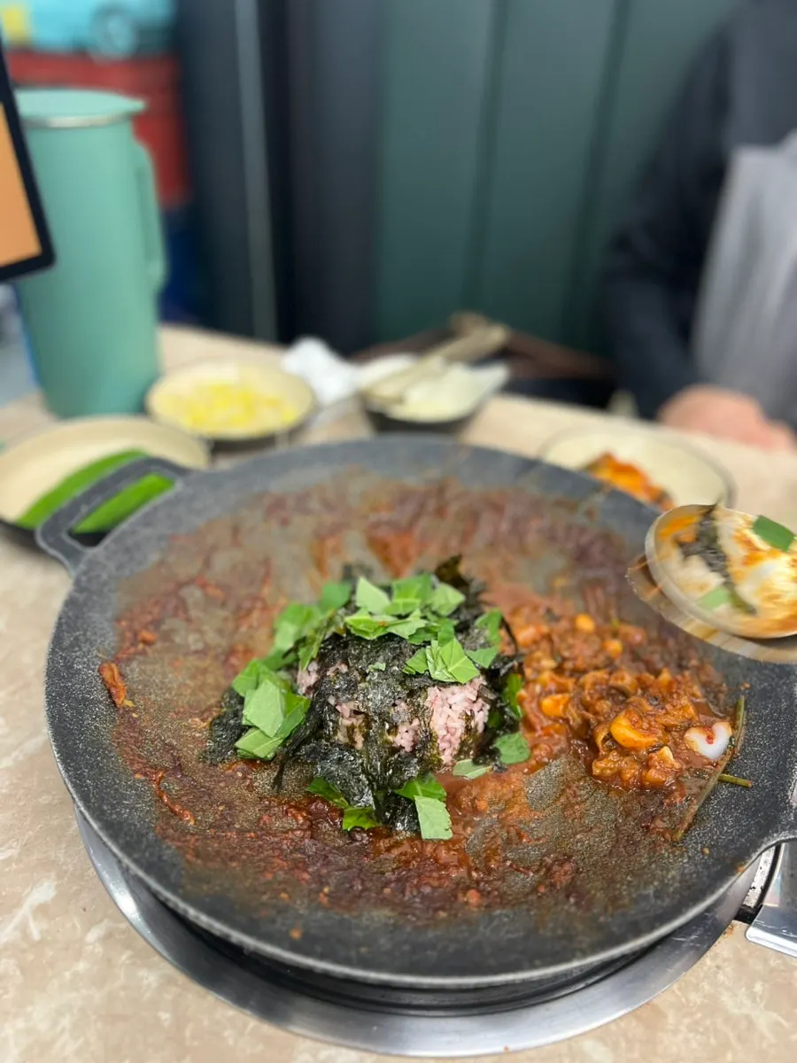 Crispy fried rice scorch stuck to the griddle